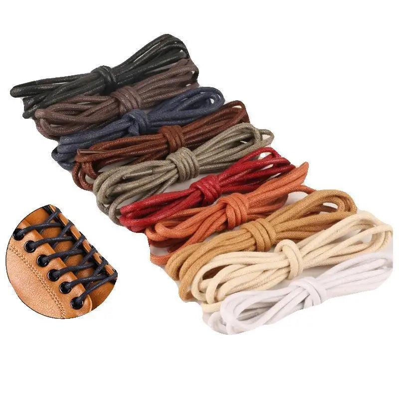 Quality 2.5mm Wide Leather Shoe Laces 50-180cm Round Cotton and Waxed Rope Shoelaces in 36 Colors for Casual Shoes