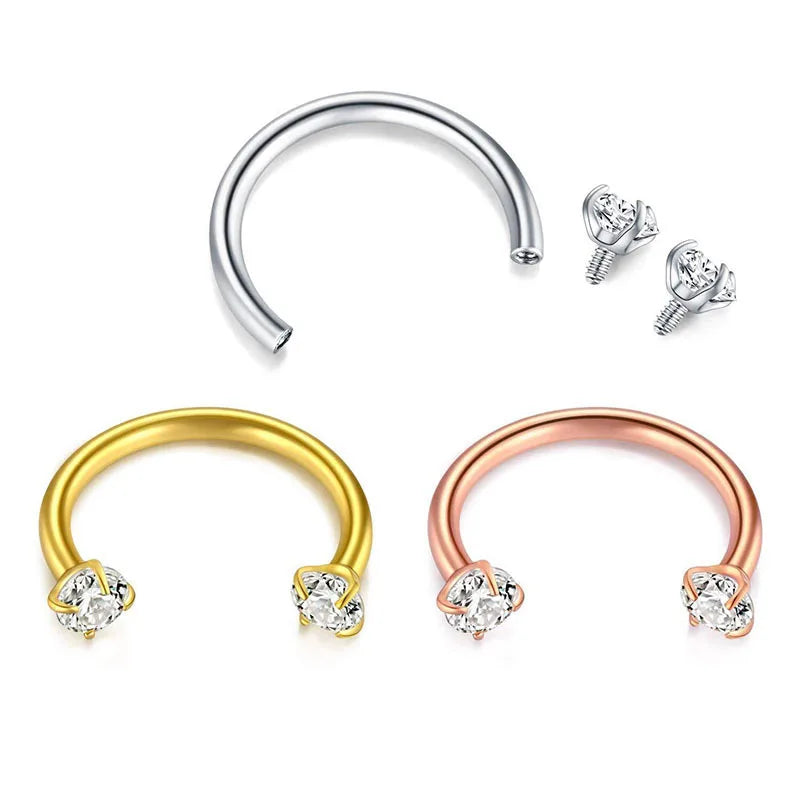 Daicy 316L Surgical Steel Curved Barbell Zircon Horseshoe Circular Fashion Body Jewelry Faux Titanium Piercing Nose
