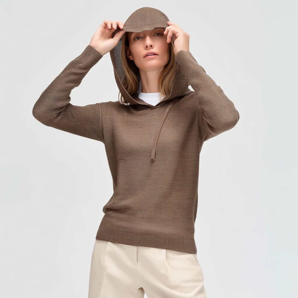 Women's Eco-Friendly Anti-Pilling Lightweight Knit Hoodie Long-Sleeve Cotton Blend Sweater Zipper for Autumn Hooded