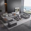 Microfiber Leather L-Shape Sofa Set Solid Wood Frame Luxury Nordic for Villa Bluetooth Speaker Included-China Luxury Living Room