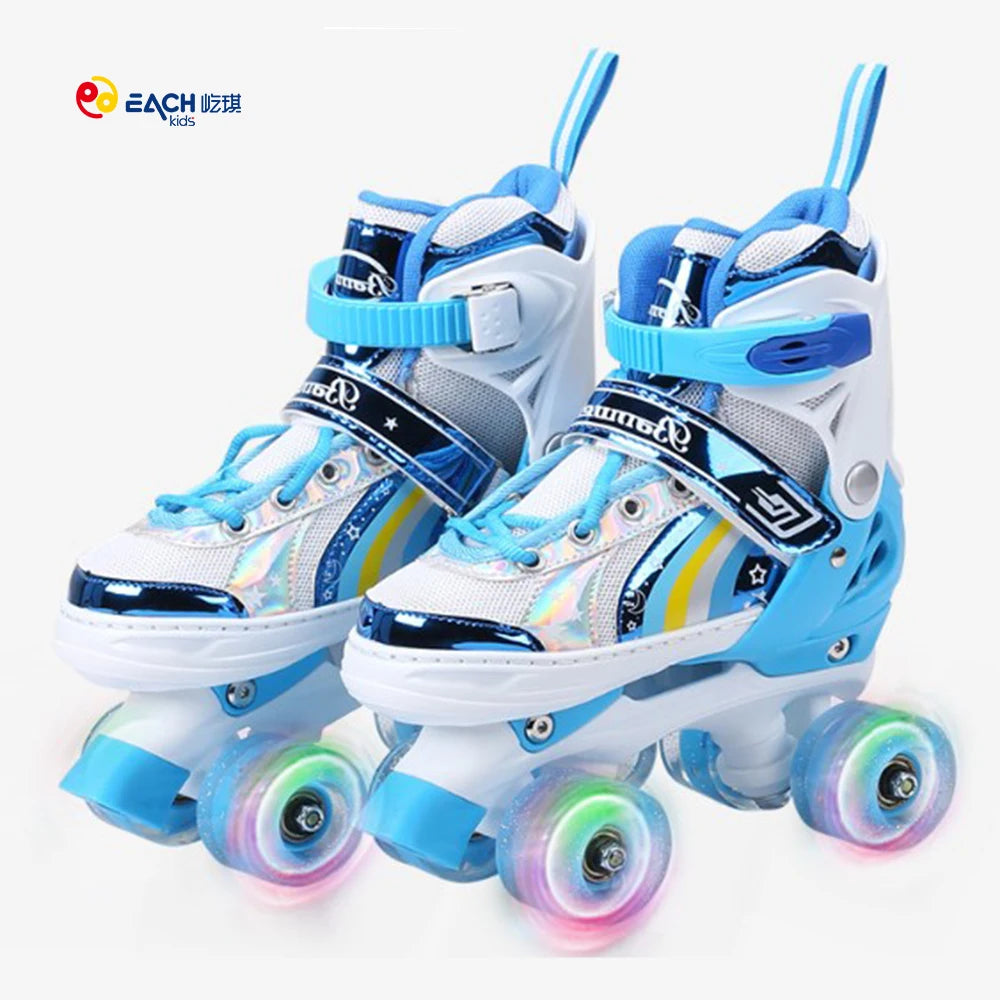 EACHkids Flashing Roller Skating Shoe Soy Luna 4 Wheels Quad Adjustable PU Material Roller Skates to Buy for Kids