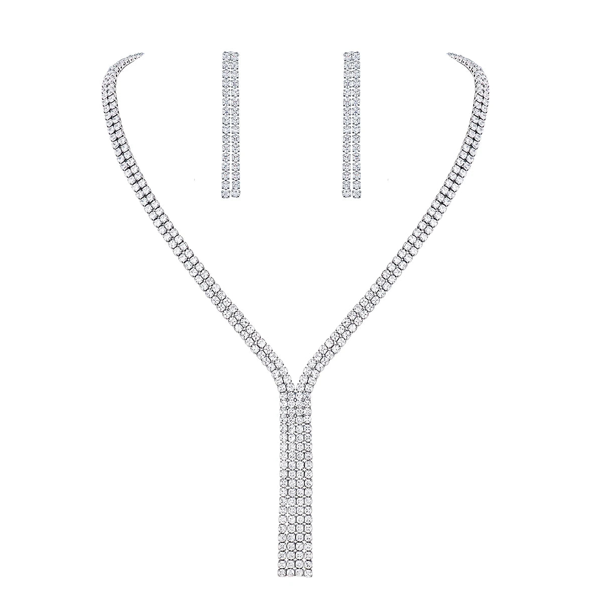 Weiman Sparkling Cubic Zirconia CZ Crystal Tassels Necklace and Earrings Set for Bride and Bridesmaids' Party Wedding Jewelry