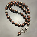 MU14373 Royal Brown Islamic Muslim Prayer Pearl Beads With Silver Allah Komboskini Tasbih