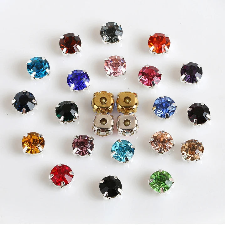 Claw Setting Glass Chaton Beads 3mm-10mmm Sew on Crystal Rhinestones Hole Gold Silver Sew on Rhinestones for Clothing