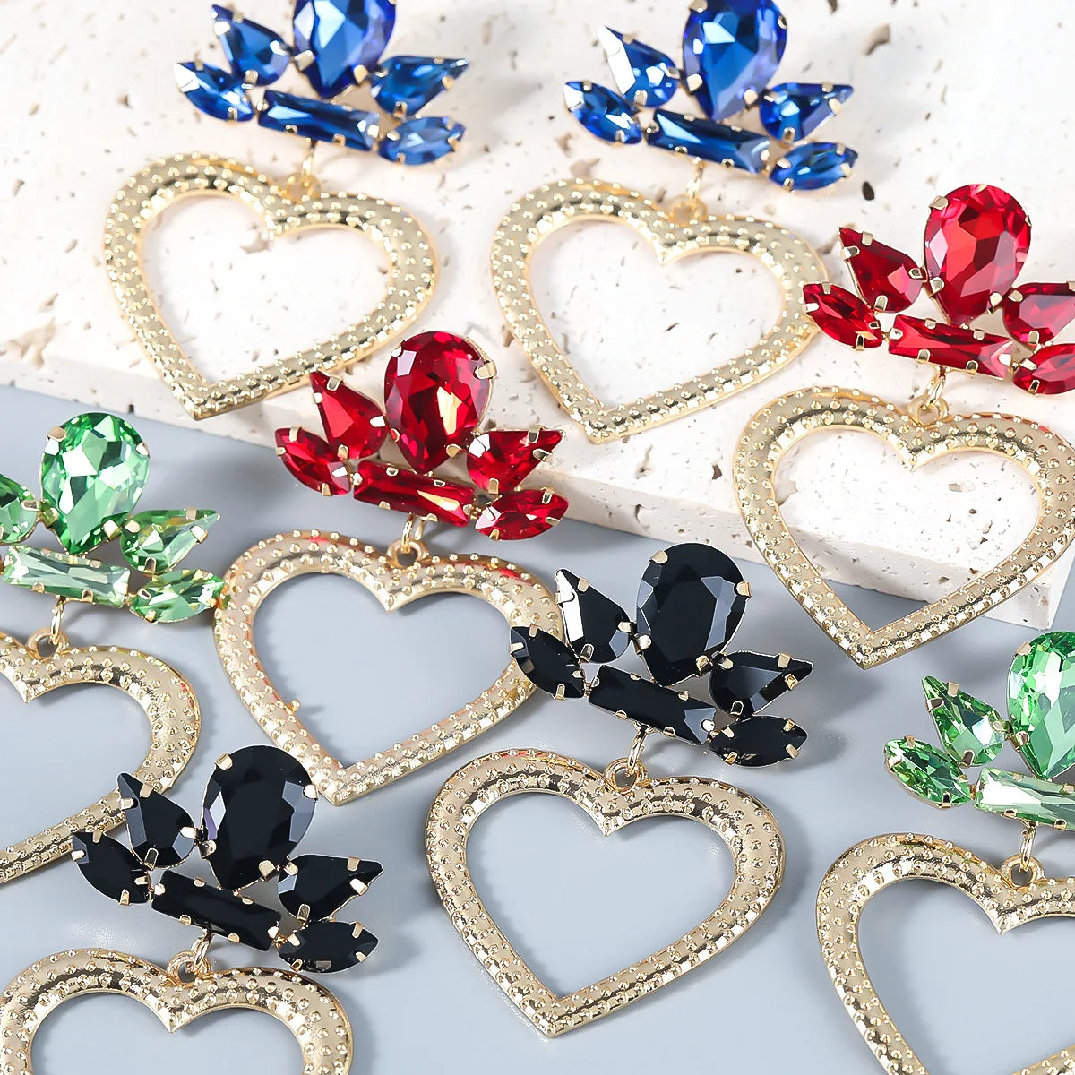 2021 Designer Luxury Statement Earrings Big Colorful Crystal Rhinestone Flower Earring Metal Heart Drop Dangle Earrings