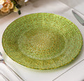 Green Gold Textured Glass Plate Decorative Charger Plate for Wedding Banquet Table Display Home Decoration