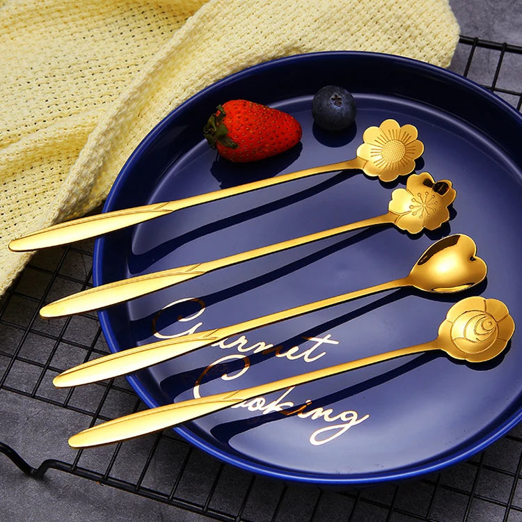 Coffee Tools Party Home Flower Shape Stainless Steel Creative Dessert Tea Stirring Spoon Coffee Scoop
