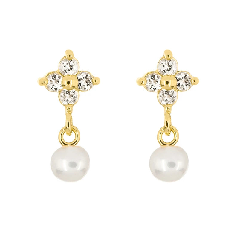 Gemnel 925 Sterling Silver Gold Plated Zircon Freshwater Pearl Stud Earrings