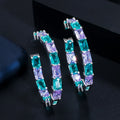 Luxury Designer Brazilian Big Circle Round Blue CZ Crystal Hoop Earrings Jewelry for Women