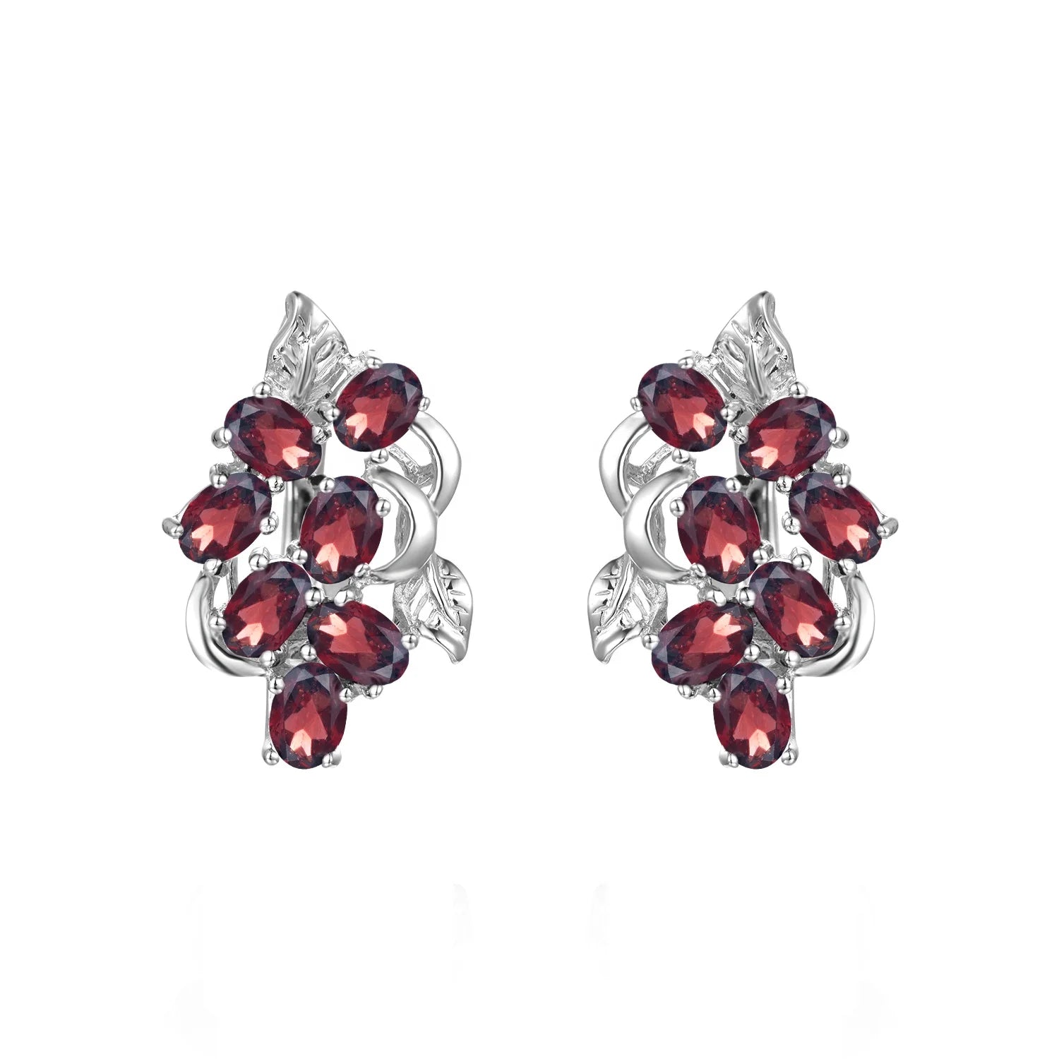 Abiding Custom English Lock Flower Natural Garnet Stone Handmade Sterling Silver Korean Earrings Leaf Earring for Women