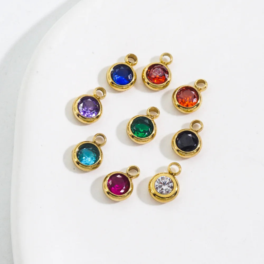 New Arrival Stainless Steel Small Round Pendant Inlaid Colorful Gemstones Charm Pendant for Jewelry Making Accessories