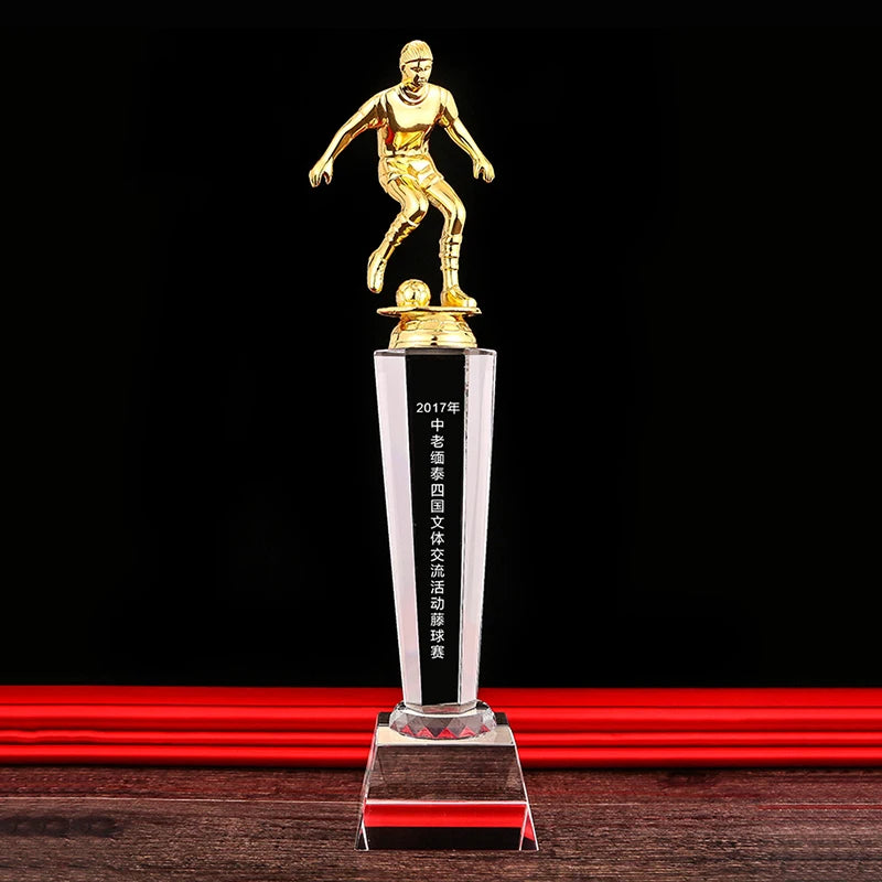 Custom Metal Running Football Bodybuilding Taekwondo Badminton Music Crystal Glass Trophy Award Set
