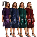 Liu Ming Vintage Elegant Women Casual Short Sleeve Ruffles Plus Sizes Lace Blouse Printed Party Midi Dresses
