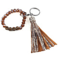 Dual Purpose Elastic 10mm Crystal Rhinestone Disco Pave Ball Bracelet Snake Leather Tassel Leopard Bracelet Wallet Key Chain