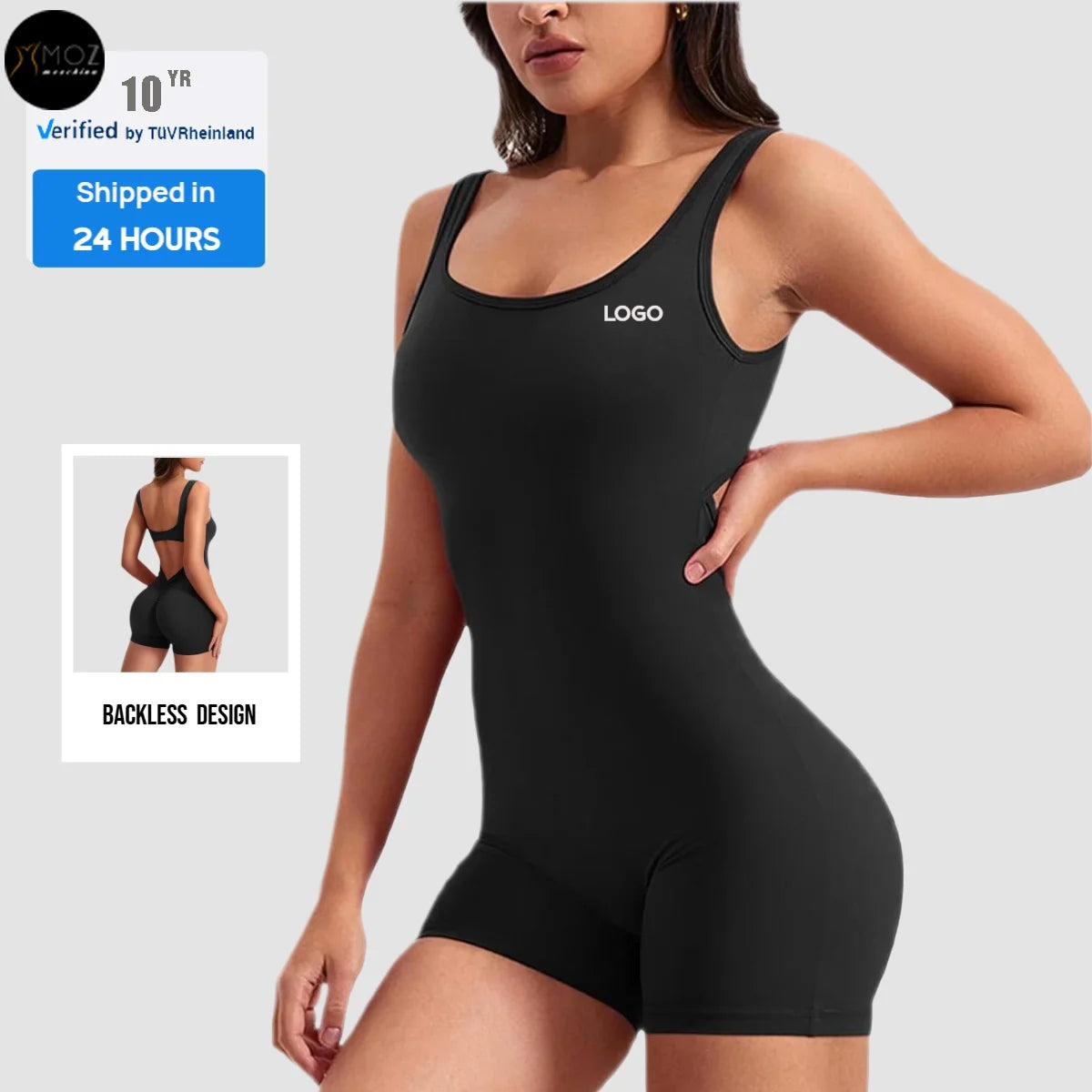 Women's Four-Way Stretch Breathable Gym Yoga Jumpsuit Sleeveless Tight Shorts with Back Cutout One-Piece Workout