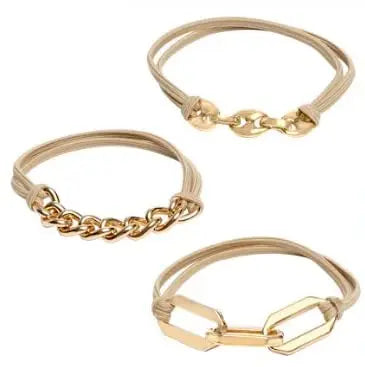 Designer Hot Sell Women Gold Alloy Charm Wrist Link Rubber Rope Hair Tie Bracelet