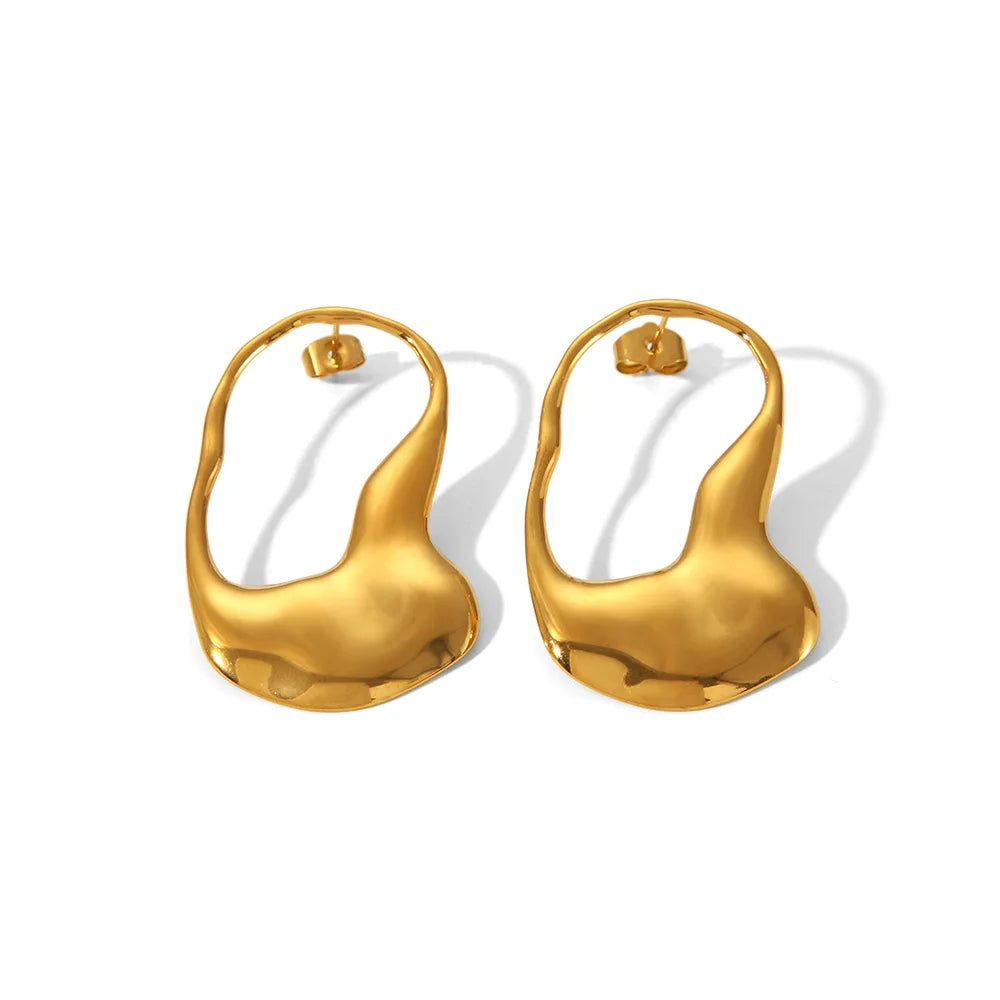 Wholesale Minimalist 18K Gold Plated Stainless Steel Hollow Stud Earrings Waterproof Trendy Geometric Shape Irregular Jewelry