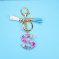 Initial Letter Keychain Epoxy Mixed Color Stone Letter Keyring Cute Women's Bag Car Key Pendant Accessories