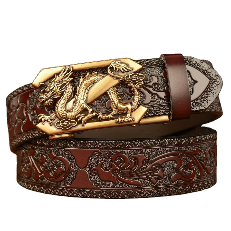 Z Dragon Ancient Belt Strap  Automatic Buckle Men's Belt Cowhide Genuine Leather Belts for Men