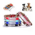 Customization logo Rivets Laser Lettering Cattle Hide Wear-resisting Anti Bite Pet Collar Dog Neck Belt with Metal Iron Buckle