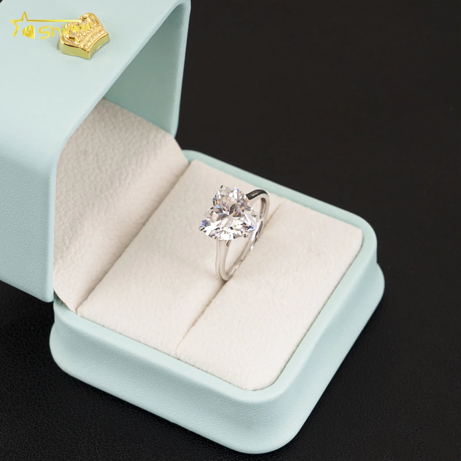 Fine Jewelry Hot Sale Heart Cut Solitaire Real Gold Ring 10k White Gold Engagement Rings for Women