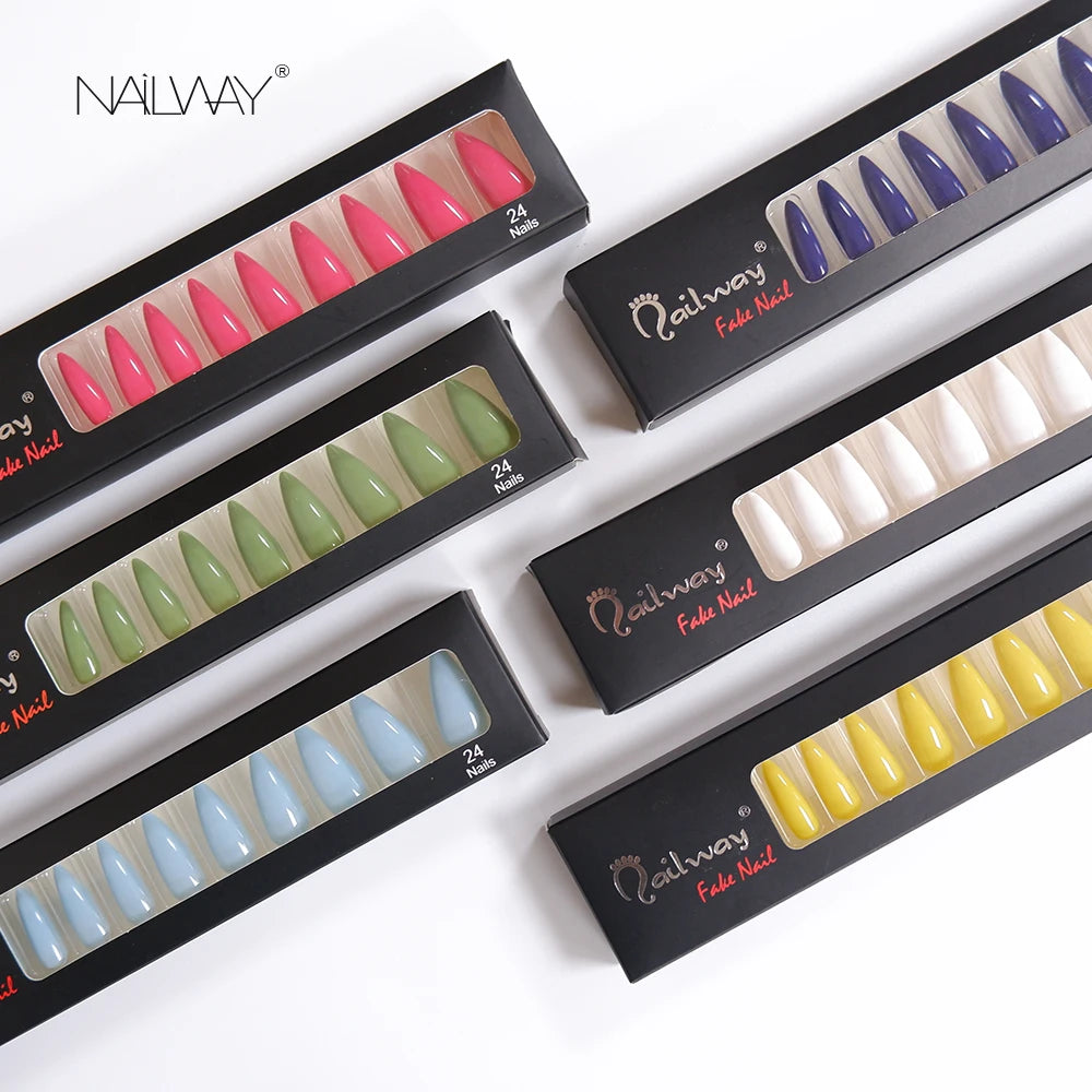 Factory Price Full Cover Long Stiletto Glossy Pure Color False Nails ABS Press on Nails