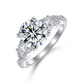 Sterling Silver Round Brilliant Cut Moissanite Engagement Ring Three Stone Pear Twist Pavé Shank Romantic Bridal Wedding Ring MegaBDM