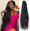 Synthetic 30-Inch New Faux Locs with Curly End 6-Packs Soft Locs Crochet Hair Long Natural Black Crochet Braids Hair Extensions