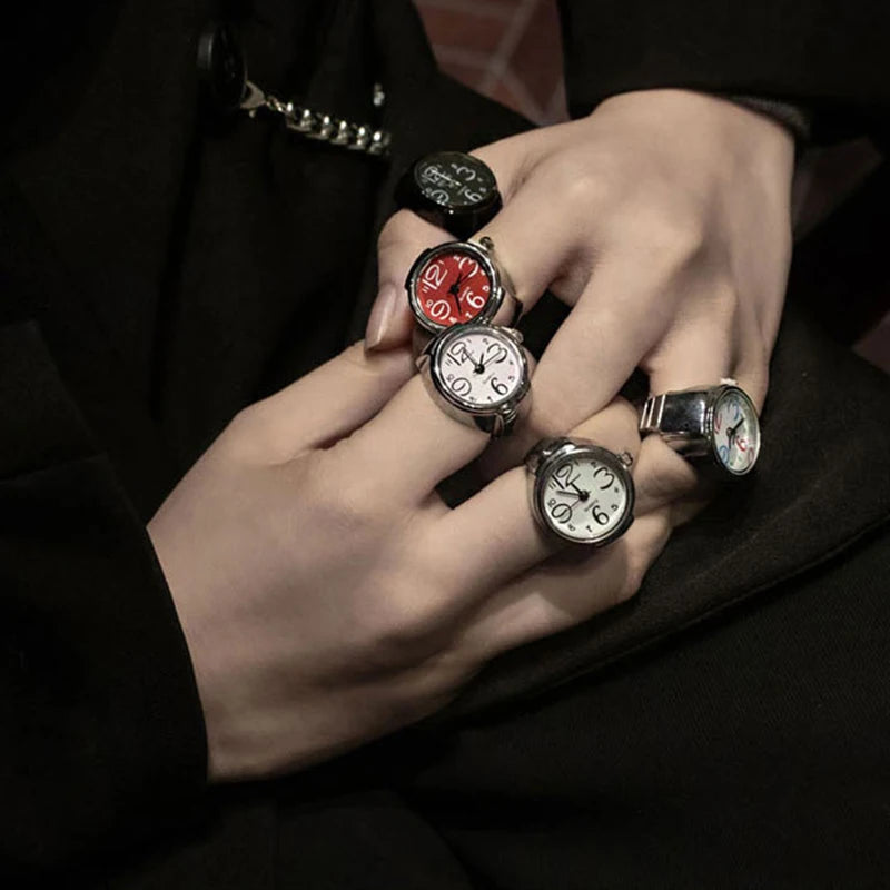 RisingMoon Finger Ring Watch Sleek Round Dial Elastic Quartz Finger Ring With Watch