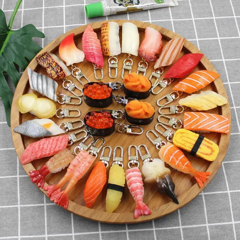 Japanese Realistic Sushi Fish Model Food Key Chains Pendant for Women Bag Decorate Charm Cuisine Resin Simulation Sushi Keychain