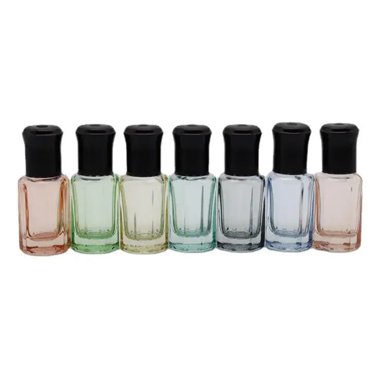 In Stock Colorful 6ml Empty Octagonal Essential Oil Perfume Glass Roll on Bottles With Black