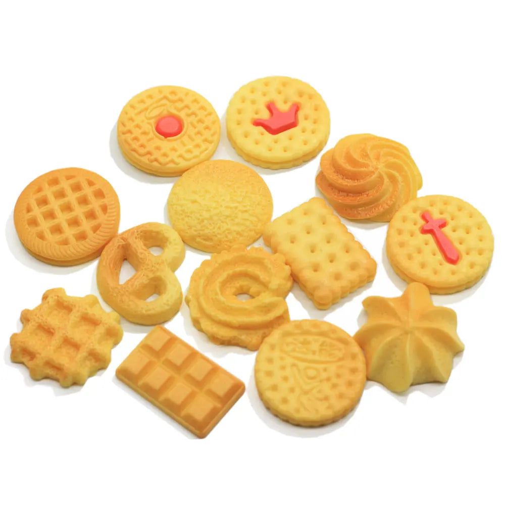 Mix Style Simulation Cookies Flatback Resin Cabochons Miniature Food Biscuit for Phone Case Decoration DIY Hair Bows Center Scra