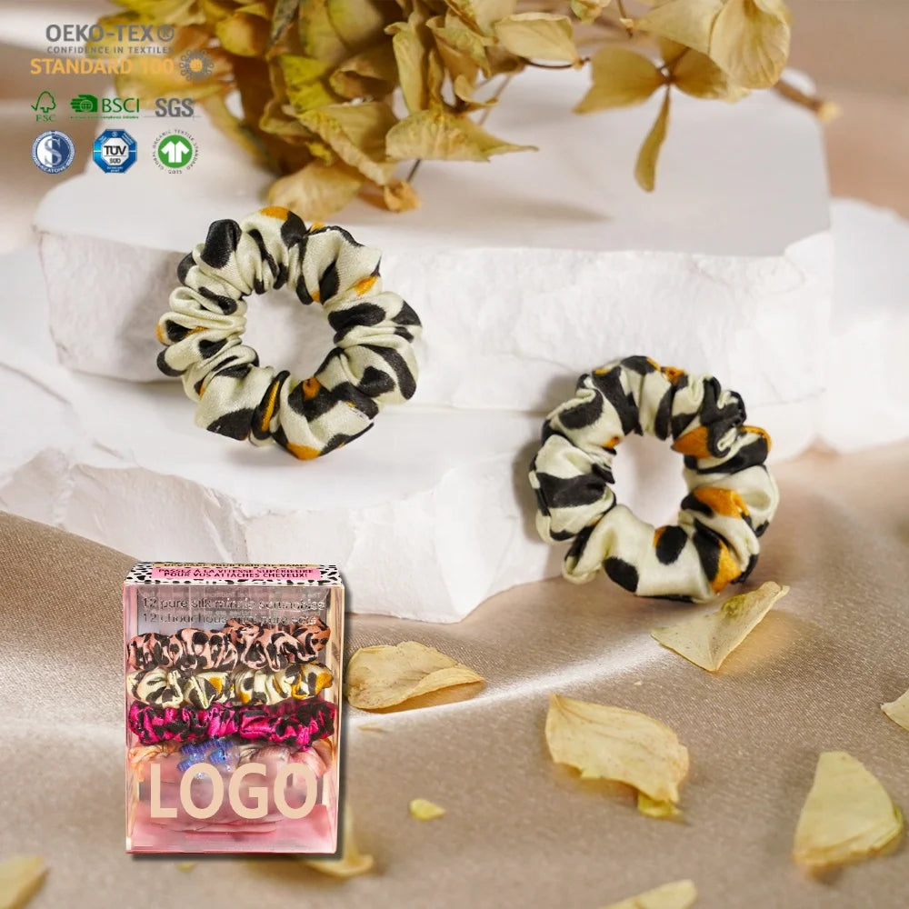 Custom Printed 100% Pure Mulberry Silk Scrunchies 6A Grade Comfortable Wholesale