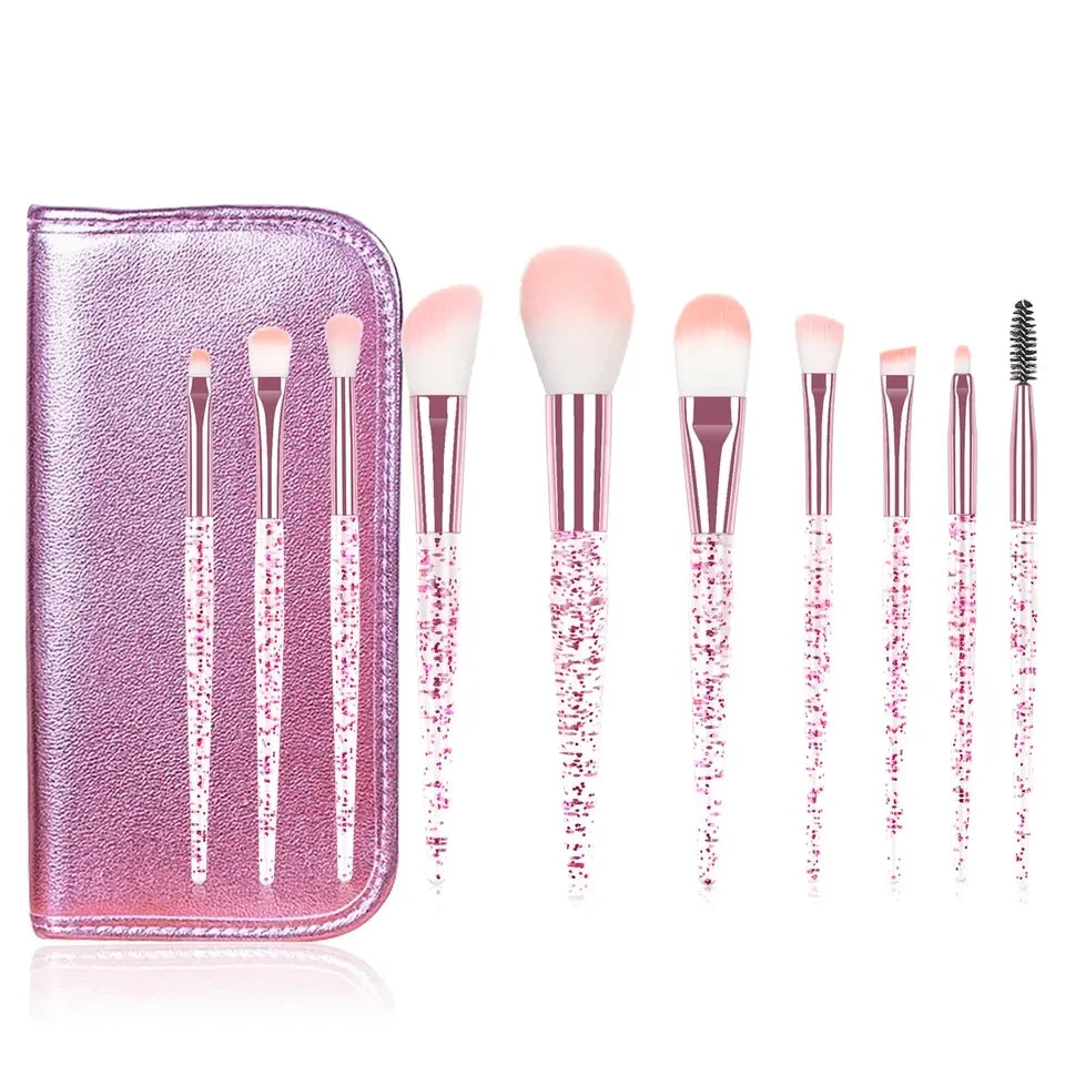 Custom Pink High Quality 10pcs Glitter Crystal Diamond Beauty Makeup Brush Set Tools Synthetic Cosmetic Makeup Brush Set
