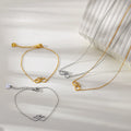 Stainless Steel Bracelet Necklace Set Creative Heart Infinity 8 Bracelet Necklace Collarbone Chain Fashion Jewelry with Zircon