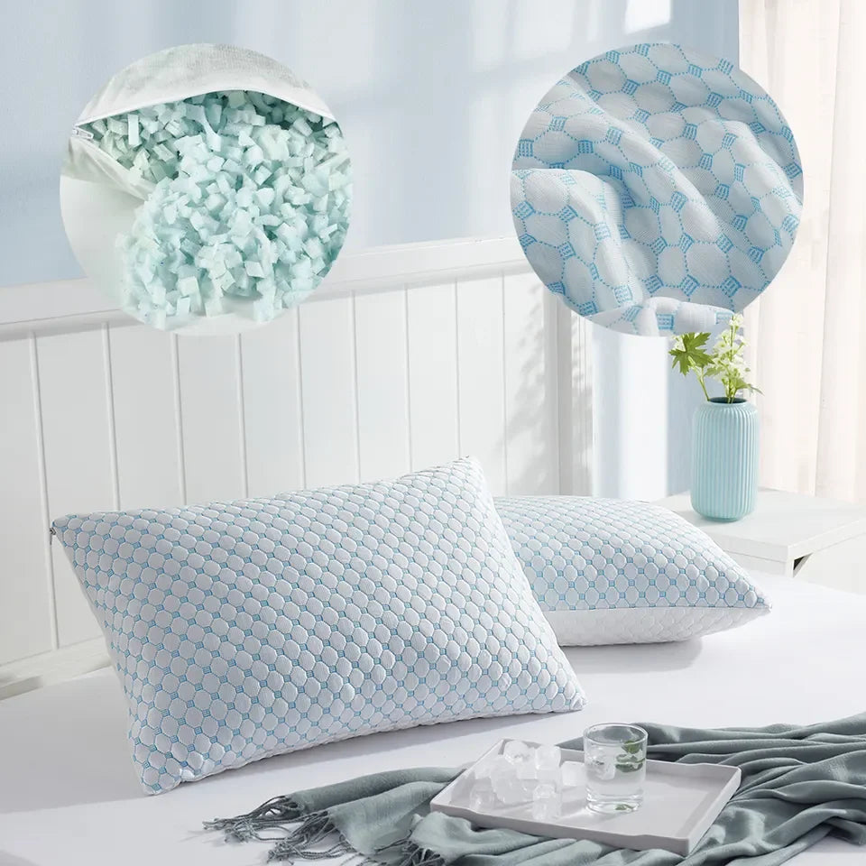 OEM Blue Nature Cooling Double Side Using Shredded Memory Foam Pillow with Embroidery Logo