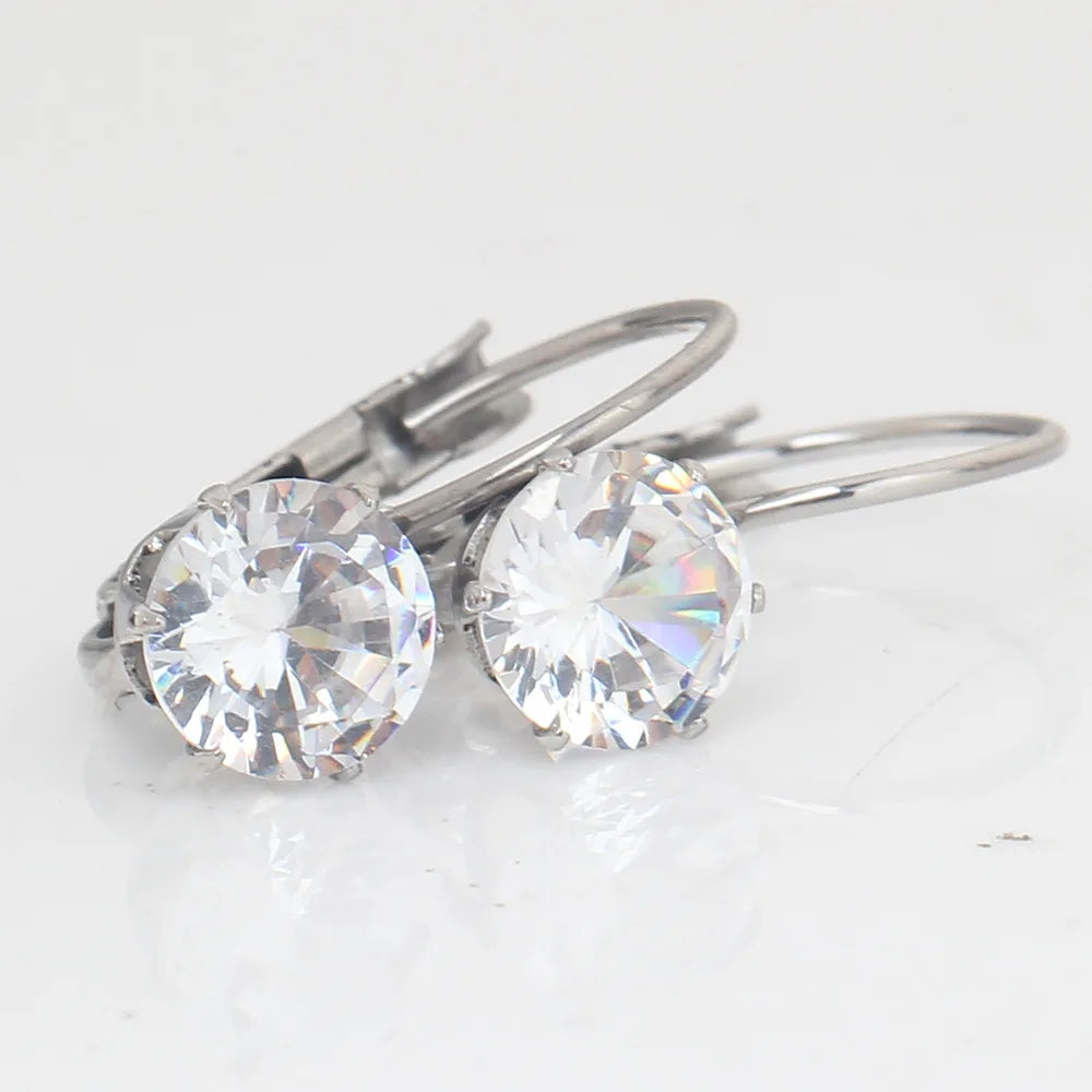 Fashion Jewelry Earrings Gold Oval Cut Gemstone Drop Dangle Stainless Steel Earrings Jewelry Women Girls