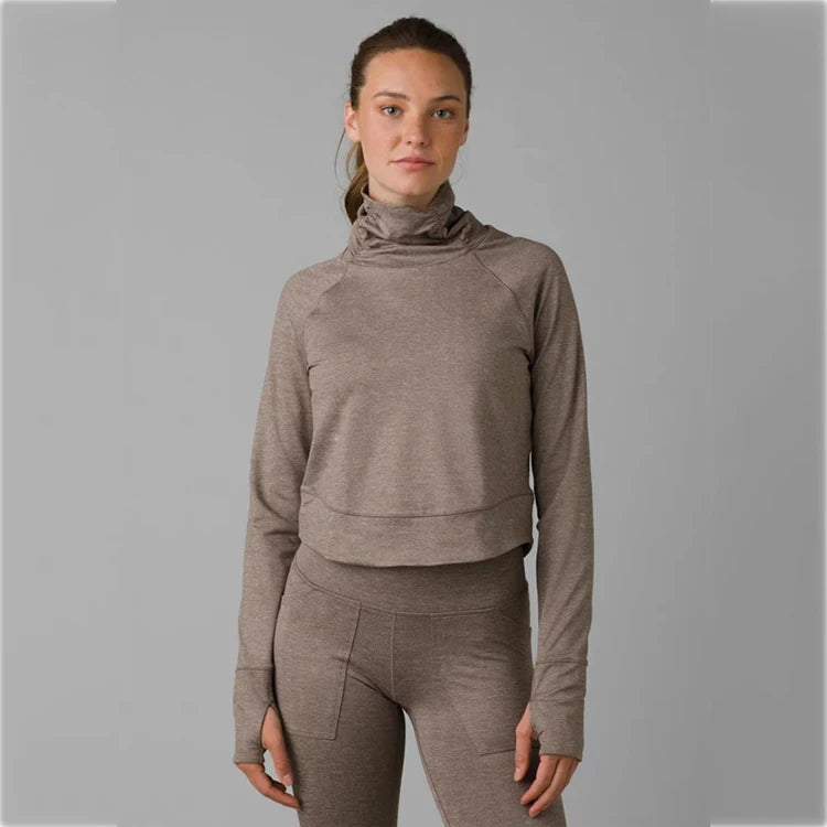 Latest Design Custom Lady's Soft Long Sleeve Yoga T-Shirt High Collar With Thumb Hole Breathable and Reversible Plus Size