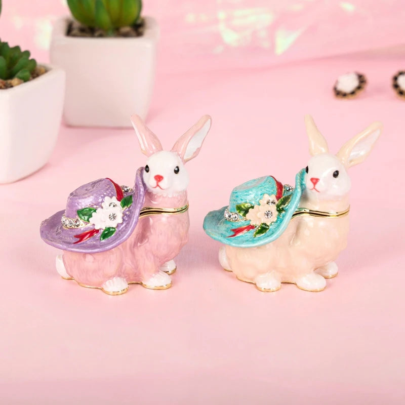 SHINNYGIFTS 2023 New Year Gifts Lovely Enamel Rabbit Shaped Pewter Metal Jewelry Box Plated Trinket Box Wholesale