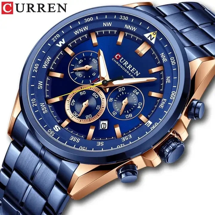 CURREN 8399 Man WristWatch Waterproof Chronograph Men Watch  Luxury Silver Stainless Steel Sport Male Clock