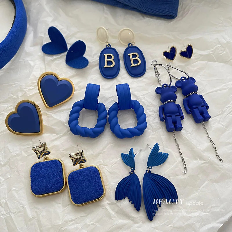Fashion Women Klein Blue Earrings 925 Silver Needle Heart Style Wholesale Jewelry for Girls