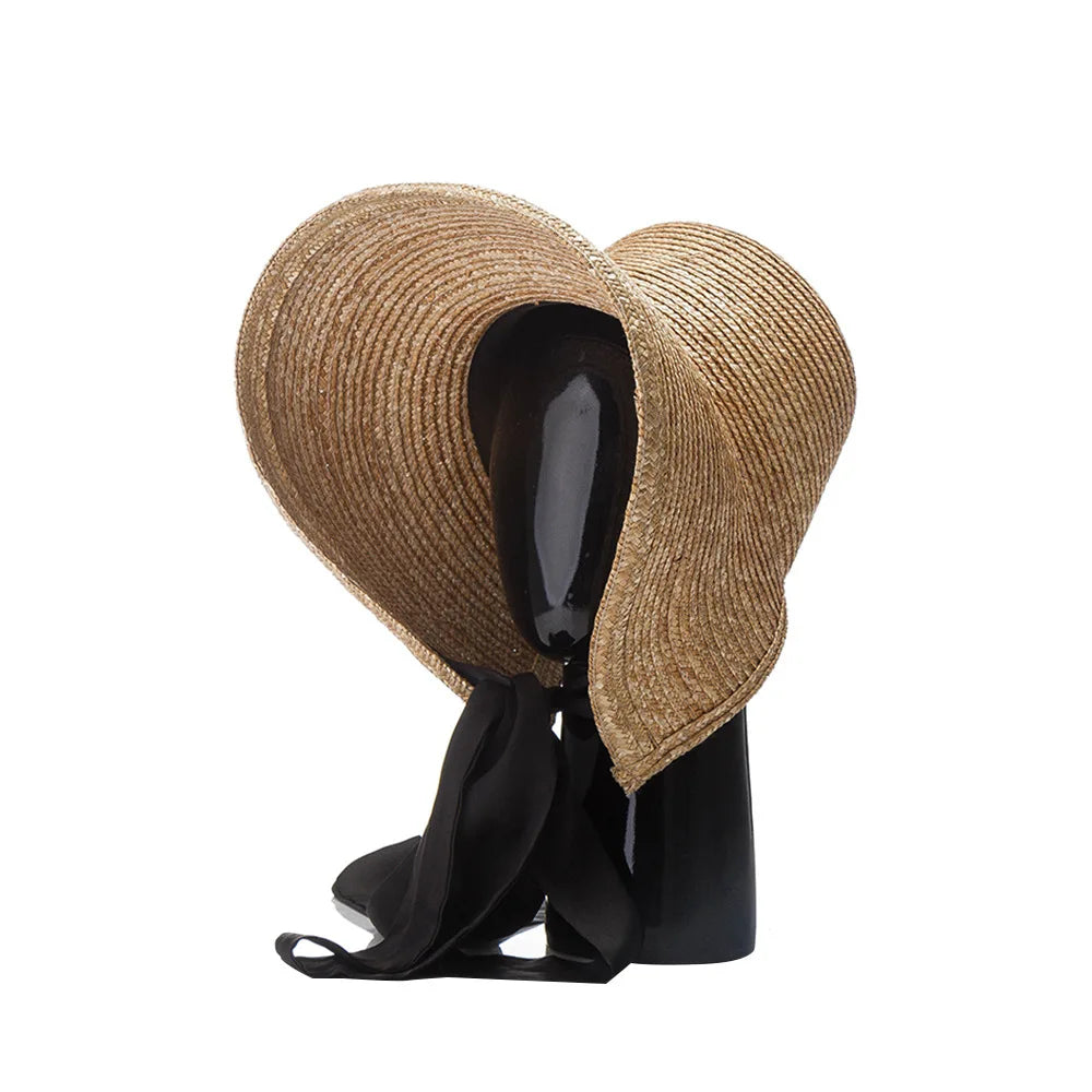 Luxury Elegant  Laurie Sun Hat for Women New Summer Sunshade Wheat Straw Hat Seaside Vacation Beach Hat with Tie Ribbon