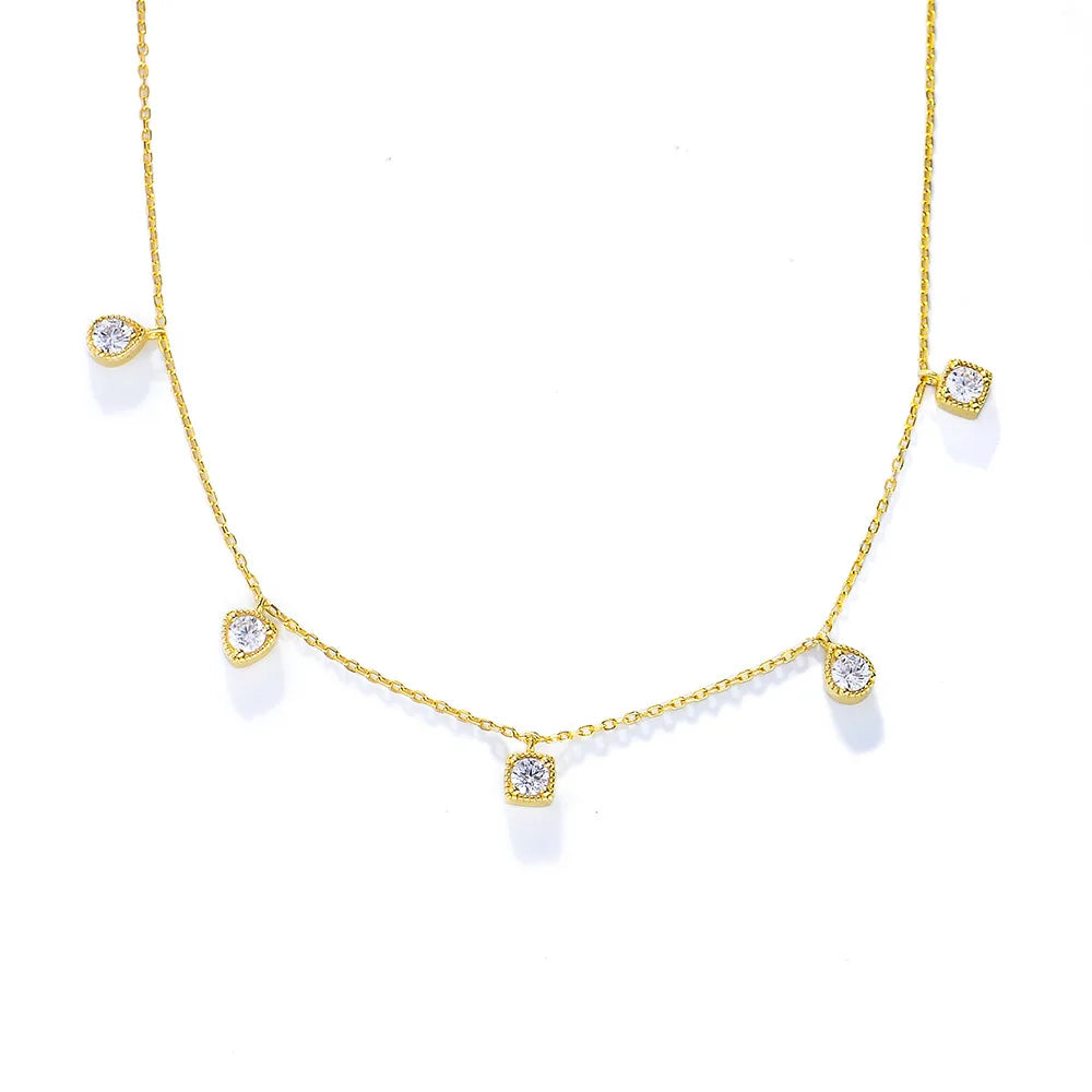 Fashion Jewelry 925 Sterling Silver Necklaces Geometric square Round Water Drop Diamond Gold Plated Necklaces for Women