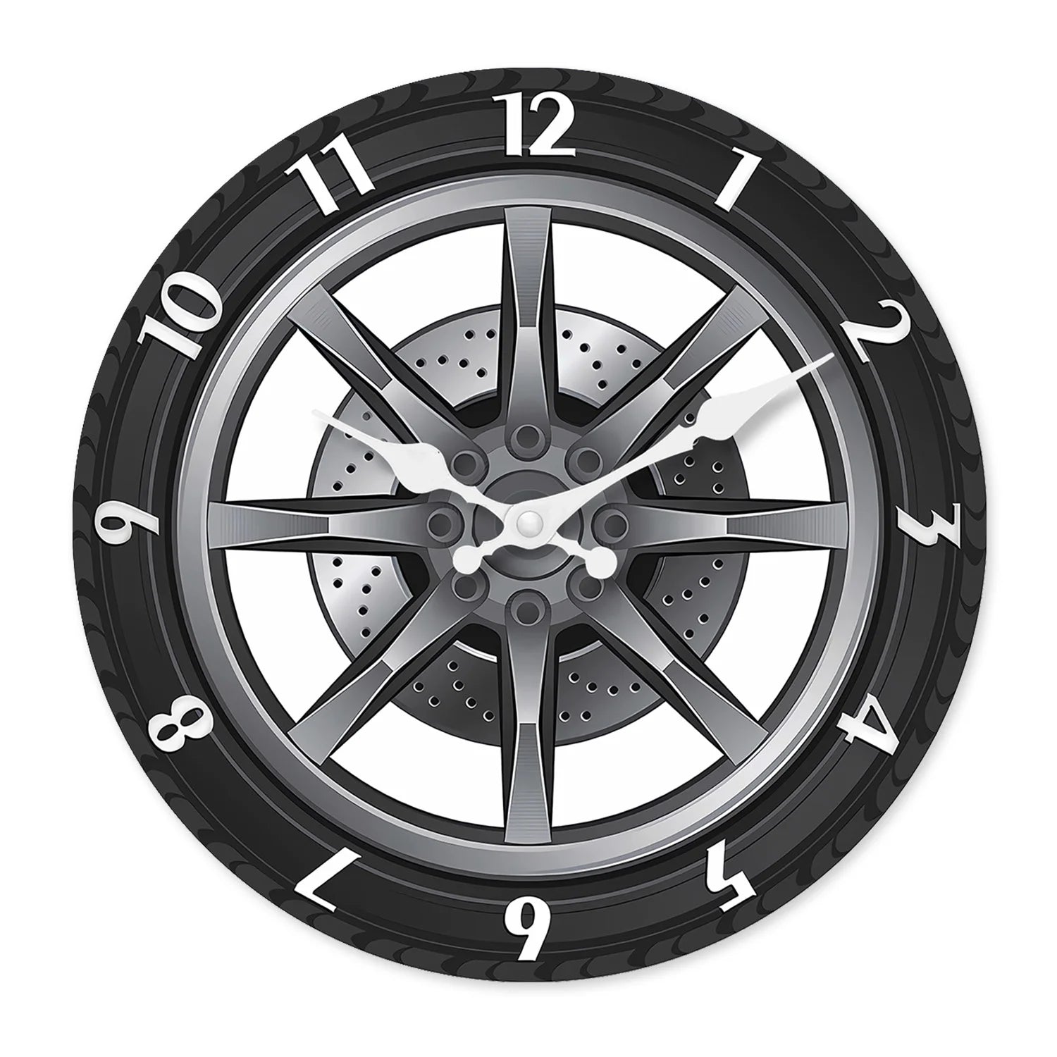 12-Inch Modern Creative MDF Wooden Car Tire Wall Clock Silent Quartz Needle Display Customizable for Living Room Decor