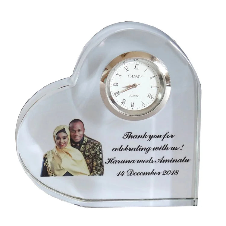 Personalized Full Color Printing Photo Heart Shaped Crystal Clock MH-C0206