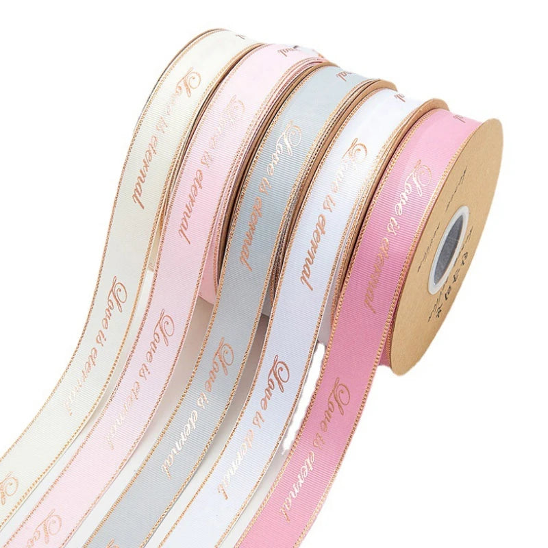 Custom 20mm Personalised Blue Tape With Gold Foil Printed Logo Balloons Satin Ribbon Foldable Gift Box With Gift Wrap Ribbons
