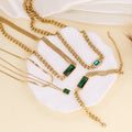 Cross Border New Personalized Retro Stainless Steel Necklace Emerald Pendant Light Luxury Niche Collarbone Chain N878
