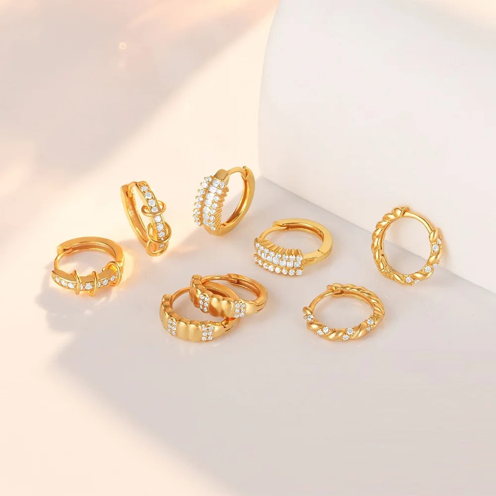 925 Sterling Silver Minimalist Zirconia Pave Twisted Circle Dangle Jewelry Vintage Style Huggie Earring