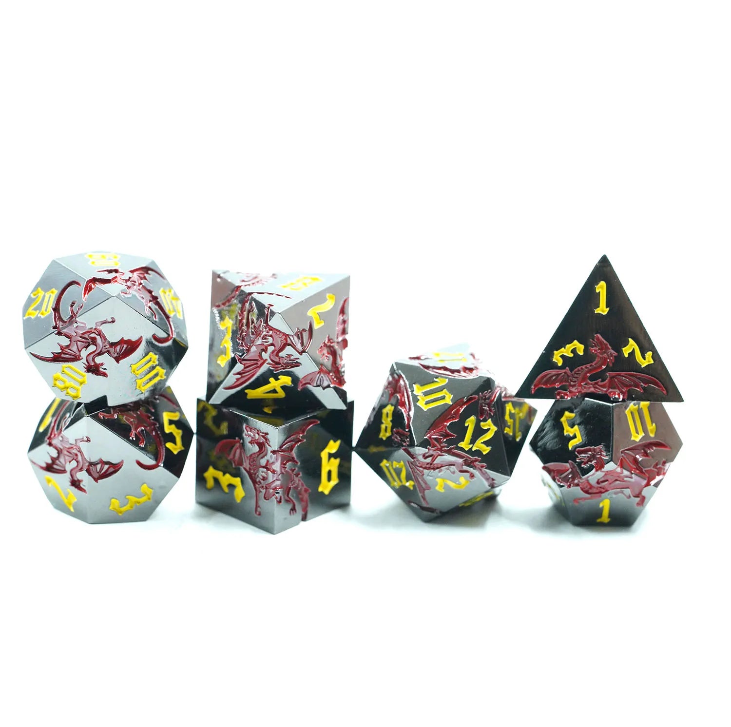 Custom Dnd Metal Dragon Dice Set D&d Dice Metal Dragon Dice for DND Game ( Sliver With Red )