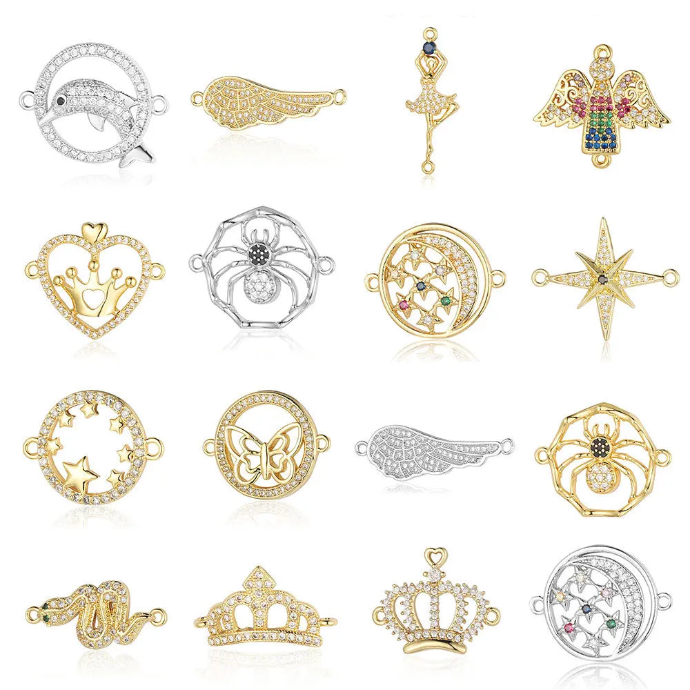Beimai OEM Accessories Angel Star Moon Spider Dolphin Crown Copper Zircon DIY Jewelry Pendant Charms for Jewelry Making